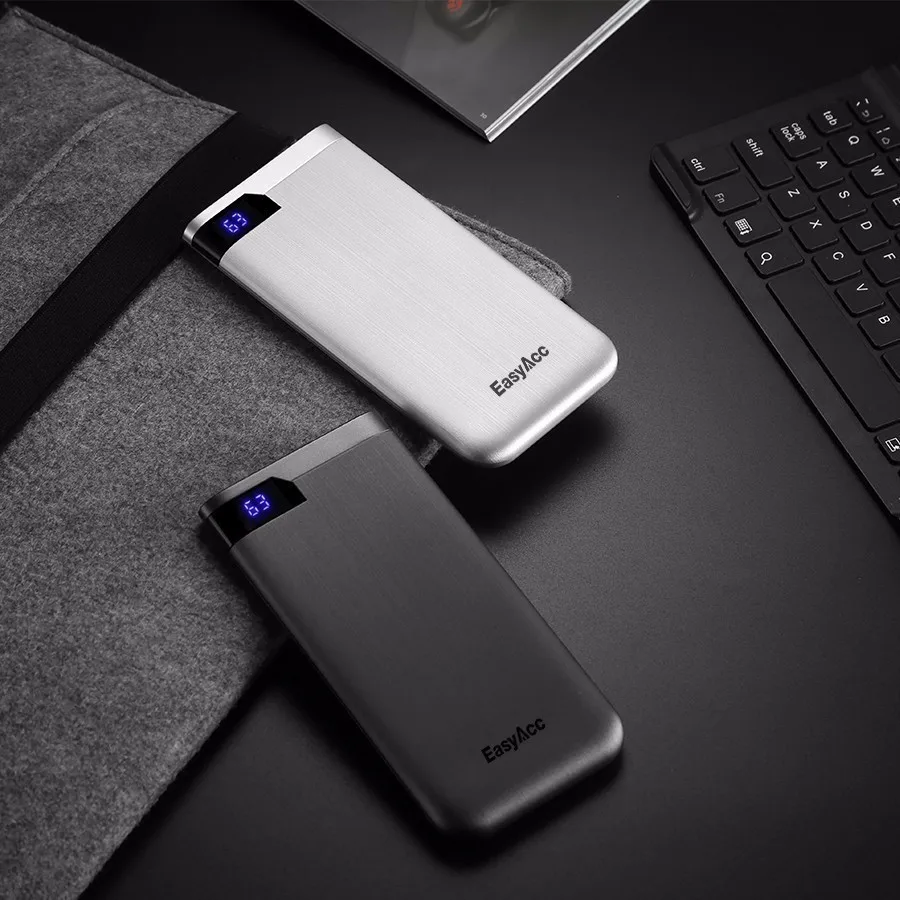 Easyacc 5V/2.1A 2 порта 10000mah ЖК дисплей внешний аккумулятор ультра тонкий портативный