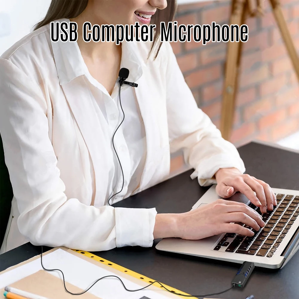 Портативный конденсаторный кардиоидный микрофон с зажимом, USB компьютерный микрофон с отворотом, Одна Головка, подключи и играй, с металлическим зажимом, звуковая карта