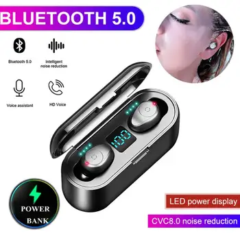

Wireless Earphone Bluetooth V5.0 F9 TWS Wireless Bluetooth Headphone LED Display With 2000mAh Power Bank Headset With Microphone