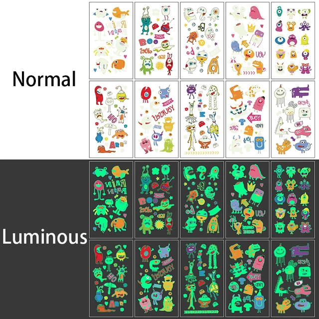 10pcs/lot Luminous Tattoo Face Temporary Girl Boys Child Body Arm Sticker Fake Small Flower Kids transfer Tattoos for Children D