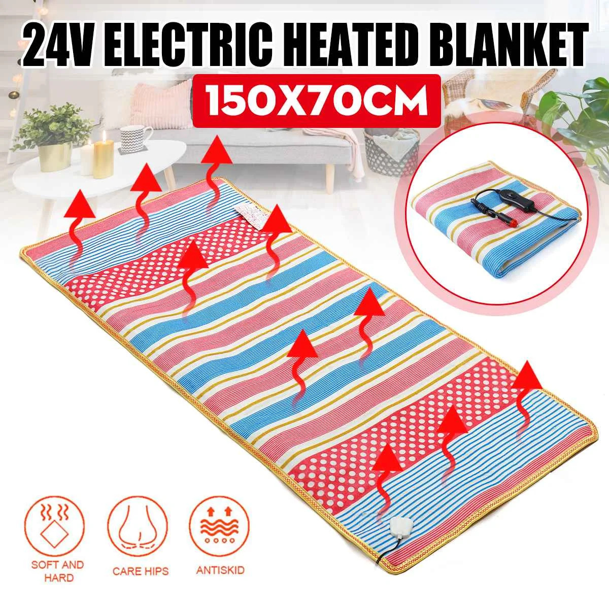 

24V Car Electric Blanket 150x70cm Double Body Warmer Mattress Soft Electric Heating Blanket Warmer Heating Carpet Shawl Pad Mat