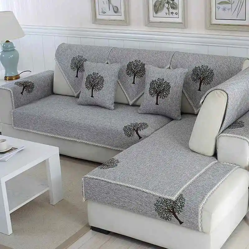Light Gray Цельнокроеное платье летнее платье из хлопка и льна, крепкие коричневые полусапожки листья деревьев для диванов Нескользящие диван Полотенца подушки для секционных Диванный домашний декор - Цвет: Light Gray
