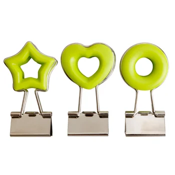 

3 Pcs Binder Clip Hollow Document Clips Lovely Heart Star Shape Design Decoration Clips Exquisite Office Folder Clips (Light Gre