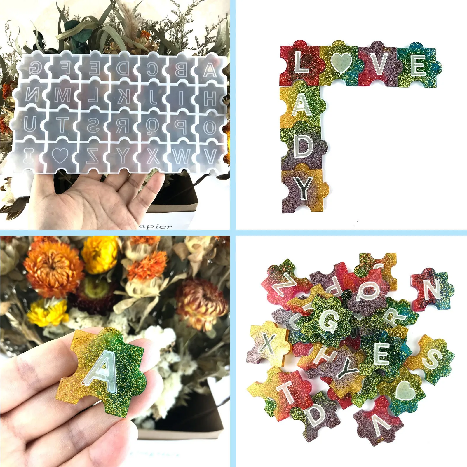 

Alphabet Puzzle Game Silicone Mold DIY Irregular Letter Pendant Keychain Hanging Jewelry Molds For Resin Handmade Casting Mould
