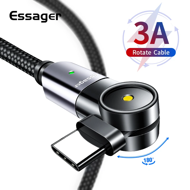 Essager girar usb tipo c cabo para samsung xiaomi mi carregamento rápido USB C usbc cabo de fio carregador tipo c typec cabo do telefone móvel|Cabos flexíveis de celular| - AliExpress