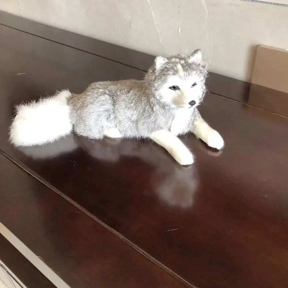 Новая Серая модель настоящей собаки хаски пластиковая и меховая лежа кукла для