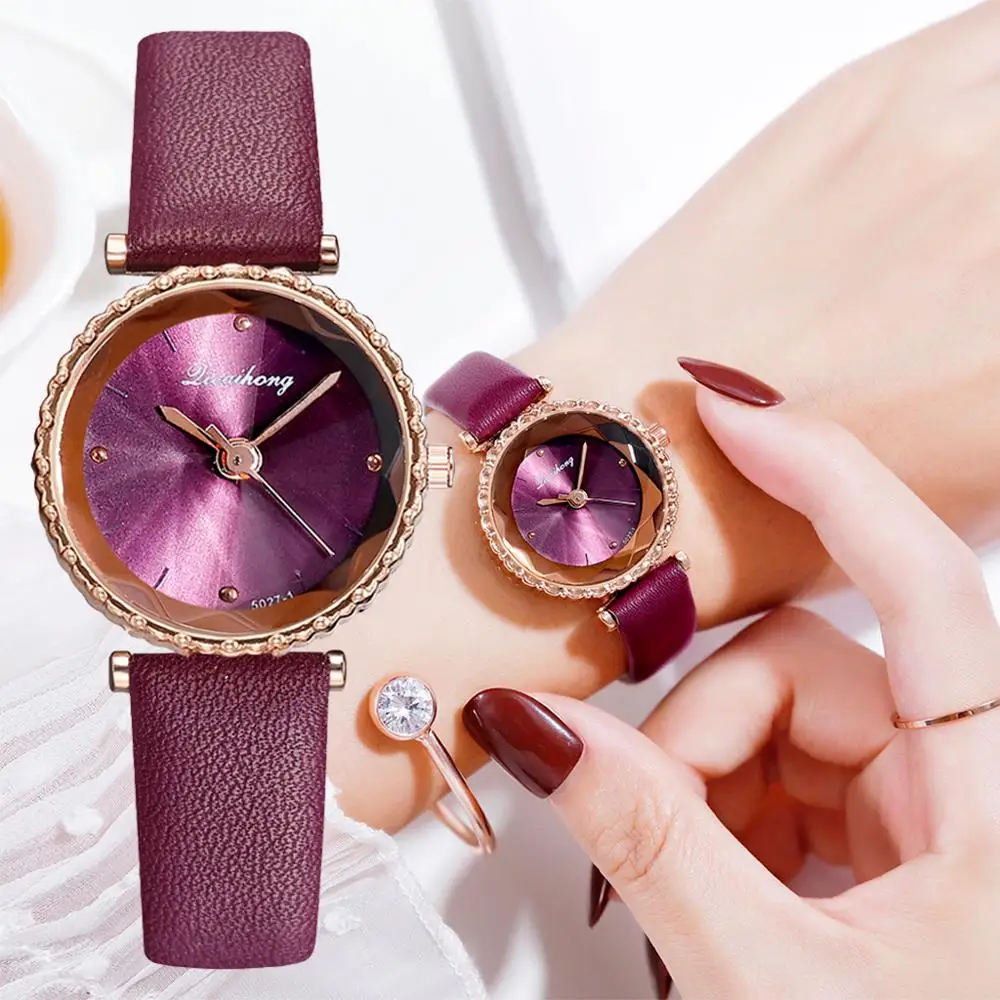 

Retro ladies Watch Women's Watches Romantic Purple Wrist Watch Leather Designer Ladies Clock Simple Dress Gfit Montre Femme New
