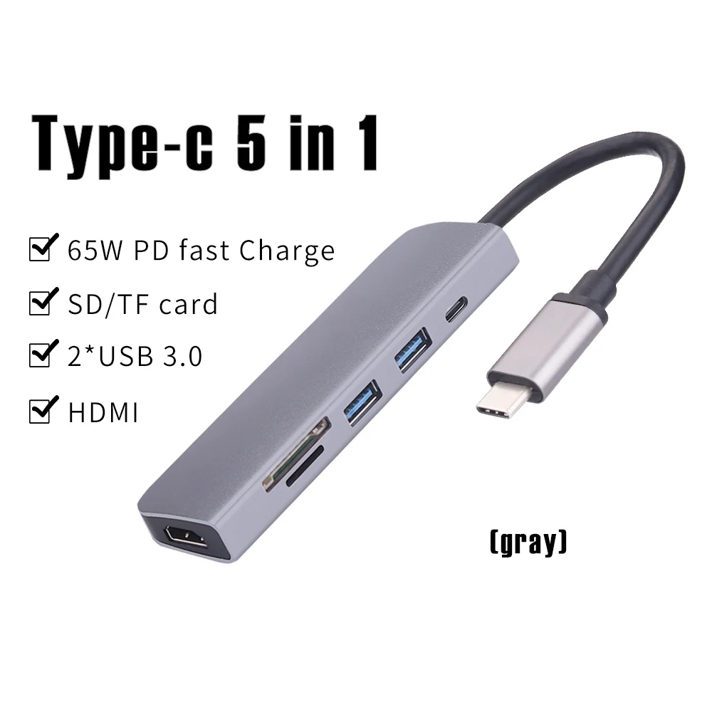 Док-станция USB C к HDMI USB 3,0 концентратор SD TF PD док-станция для MacBook Pro Dell hp lenovo type C док-станция для ноутбука - Цвет: Gray