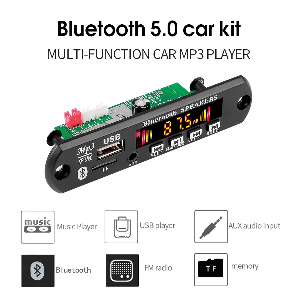 6W 50W Amplifier Handsfree MP3 Player Decoder Board 5V 12V 18V Bluetooth 5.0 Car FM Radio Module Support FM TF USB AUX Recorders sony walkman mp3