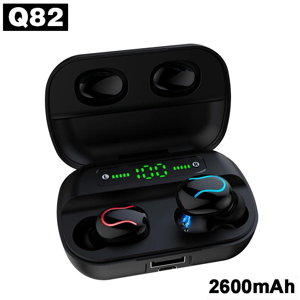 Q82 Bluetooth 5,0 наушники с цифровым дисплеем мини беспроводная стерео игровая Спортивная гарнитура TWS Handfree музыкальные гарнитуры с зарядкой - Цвет: Black U type