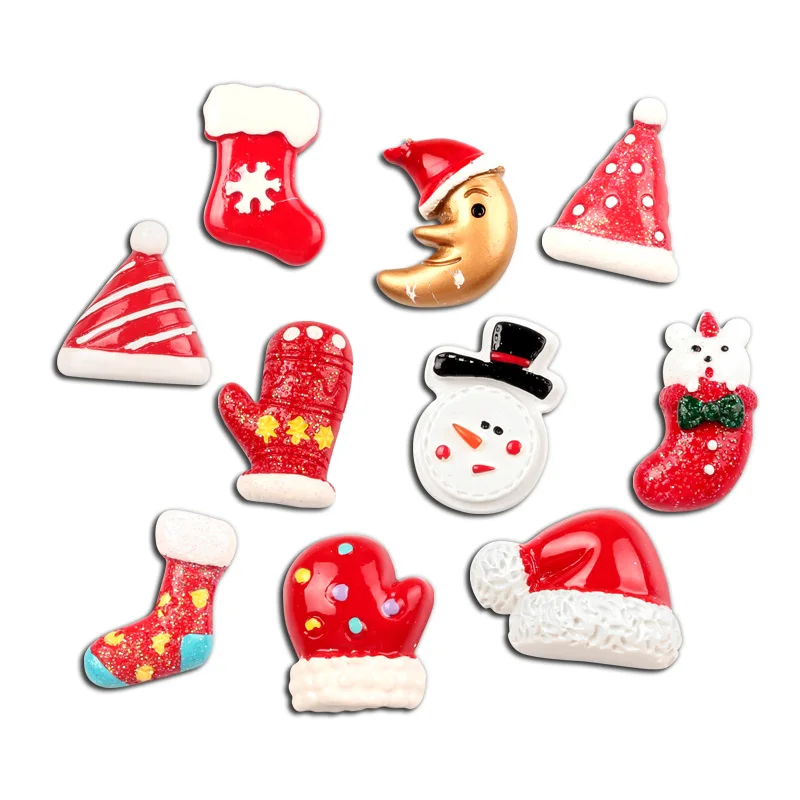 10Pcs Mixed Flatback Christmas Resin Ornament Crafts Cabochon For Scrapbooking Xmas Kid Toys Gift DIY Embellishments Accessories