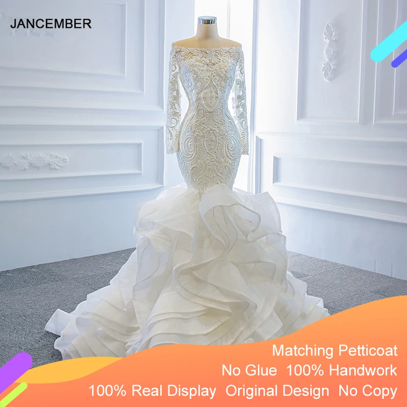 J66734 Jancember Mermaid Wedding Dress Ruffle Style Off Shoulder Long Sleeves Trumpet Bridals Dress 2020 Vestido De Novia Sirena 1