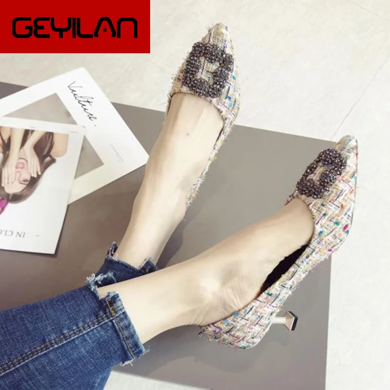 

New 2019 Sexy Ladies High Heels Women Shoes Pointed Women Party Shoes Fashion Women Pumps Middle Thin Heel 5cm YX737