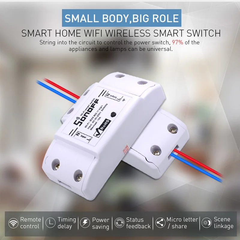 

Itead Sonoff Smart Remote Control Wifi Switch mini Diy Timer Wireless Switch Smart Home 10A/2200W For Smart Home Automation