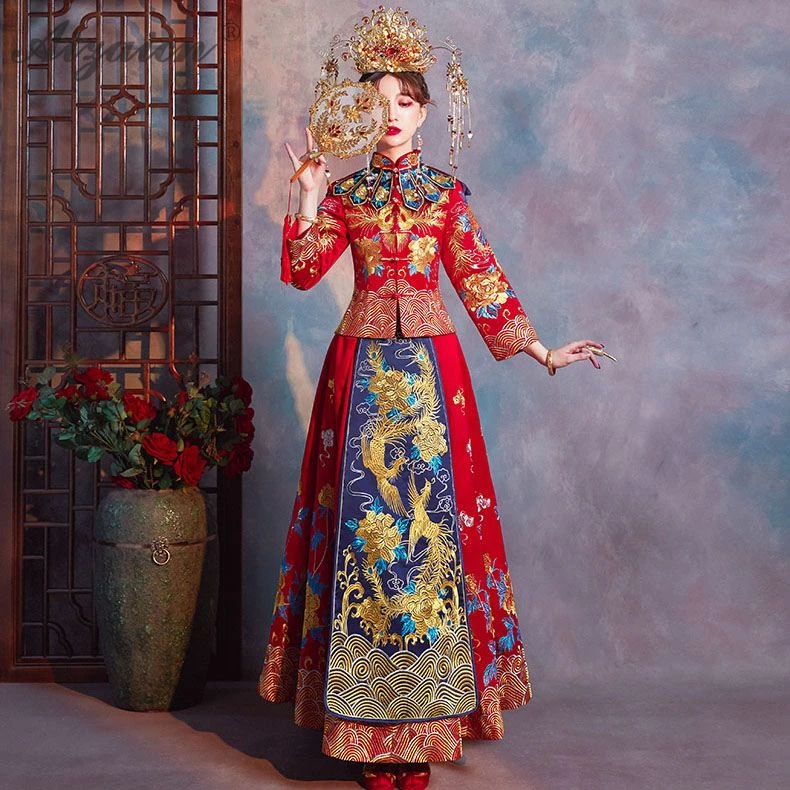 Восточный стиль вышивка Cheongsam красная невеста свадебное платье Qi Pao традиционное китайское свадебное платье Qipao продвижение фрахт