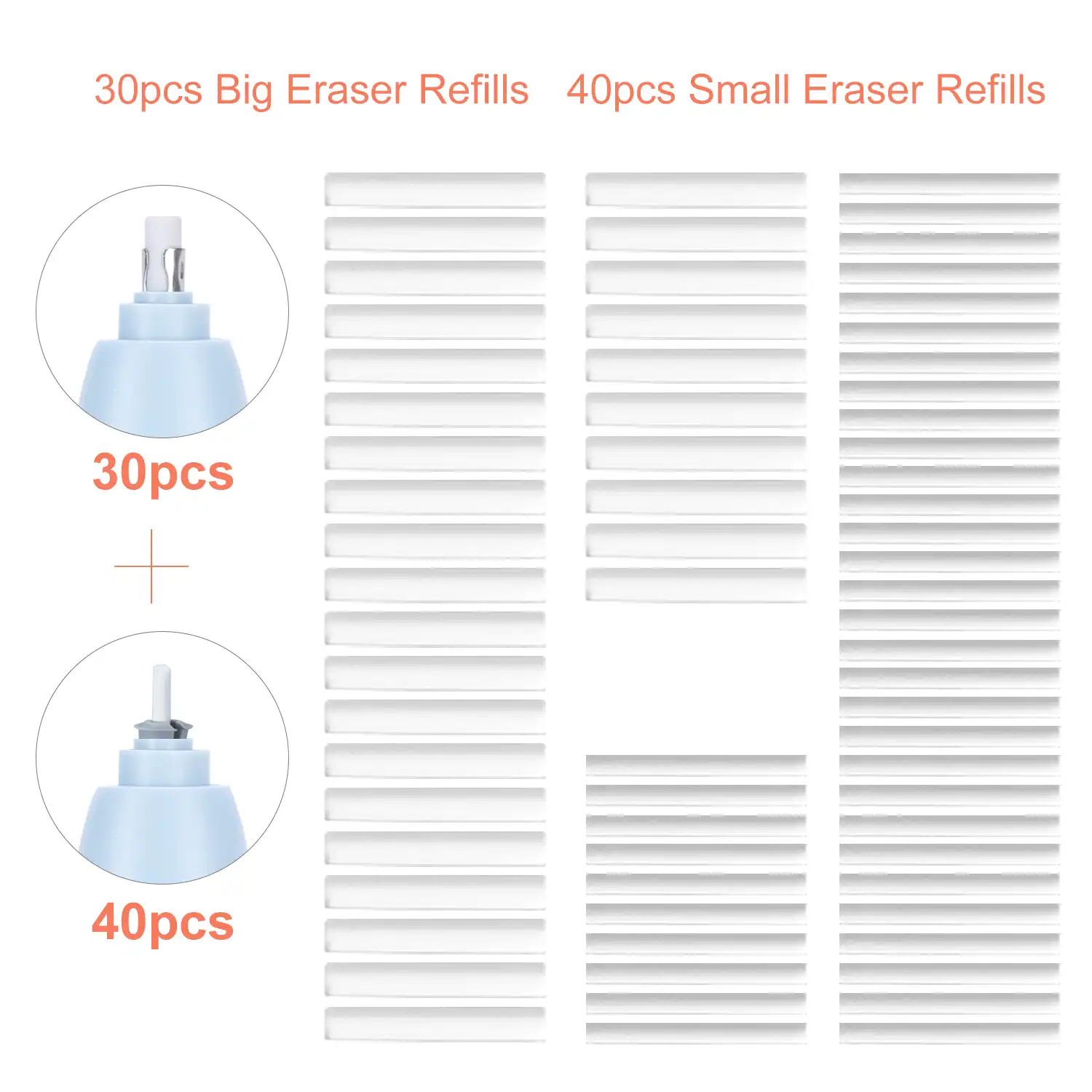 40pcs Small//Thin Eraser Refills Replaceable Rubbers Stationery Supplies for School Students Artists Drawing Painting Sketching Use RIGTMAL Portable Electric Eraser Refills 30pcs Big//Thick