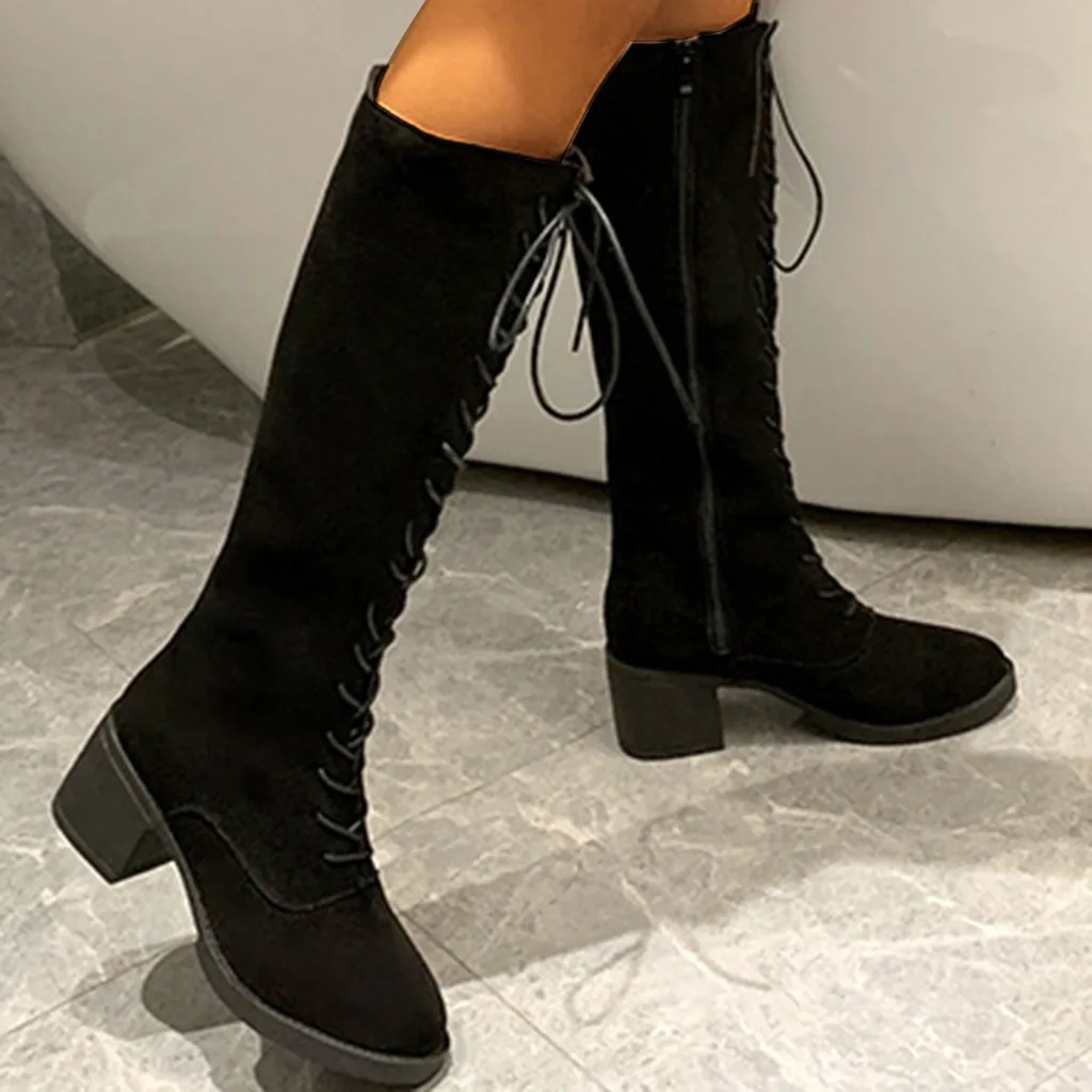 Длинные женские ботильоны на шнуровке; мотоботы; замшевая Классическая обувь в стиле ретро; цвет белый, черный; женские мотоботы в стиле панк