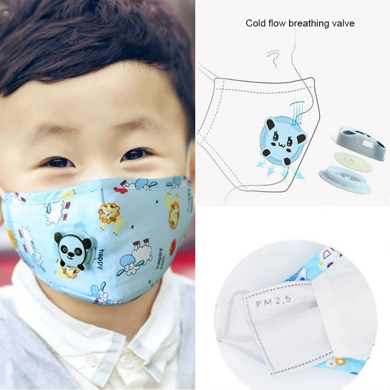 

Child Respirator Mask With Breathing Valve Washable Cotton Activated Carbon Filter Mouth Masks Anti Dust Allergy Mask
