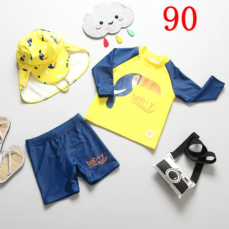 SIZE 90 - 881913 Купальный костюм для маленьких мальчиков из 3 предметов; детский купальный костюм; UPF50+ купальный костюм с длинными рукавами и защитой от солнца для маленьких мальчиков - Цвет: SIZE 90 - 881913