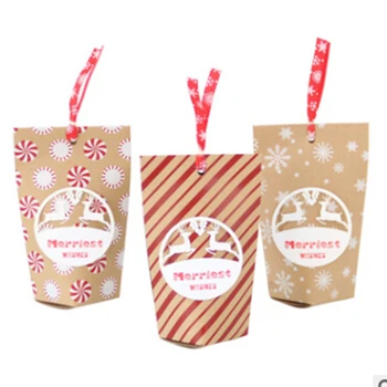 

24 Pcs DIY Christmas Favors Merry Go Round Candy Box Cookie Box With Ribbon Hexagon Christmas Gift New Year Wedding Decoration