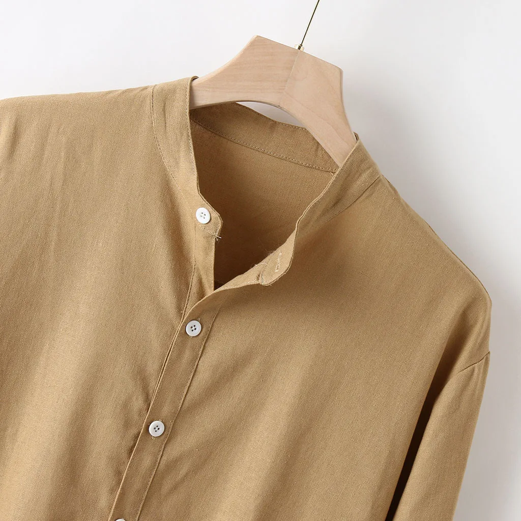 Модные мужские рубашки camisa Осенняя блуза с длинными рукавами Топ Повседневная льняная и хлопковая рубашка с отложным воротником мужская camisa masculina
