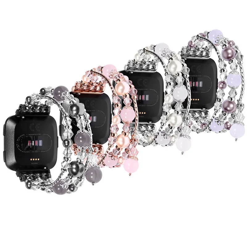 

2019 Best Women Watch Band for Fitbit Versa Charm Natural Agate Bracelet Stone Strap Luxury Pink Straps Bands