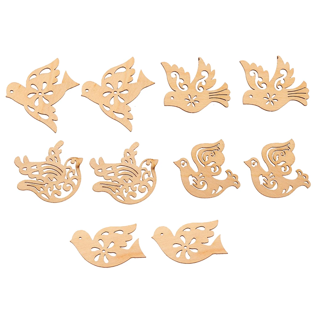 10Pcs Wooden Birds Shapes Wood Pendant Gift Tags Name Card Table Decorations Crafting Wedding Party Decoration