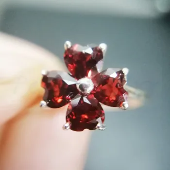 

Natural real garnet ring Love heart flower style 925 sterling silver Free shipping 0.4ct*4pcs gemstone #C981810