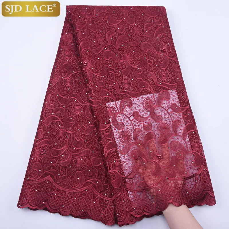 SJD LACE Milk Silk Lace French Tulle Fabric High Quality Dress Materials African With Stones Beads A1872 | Дом и сад