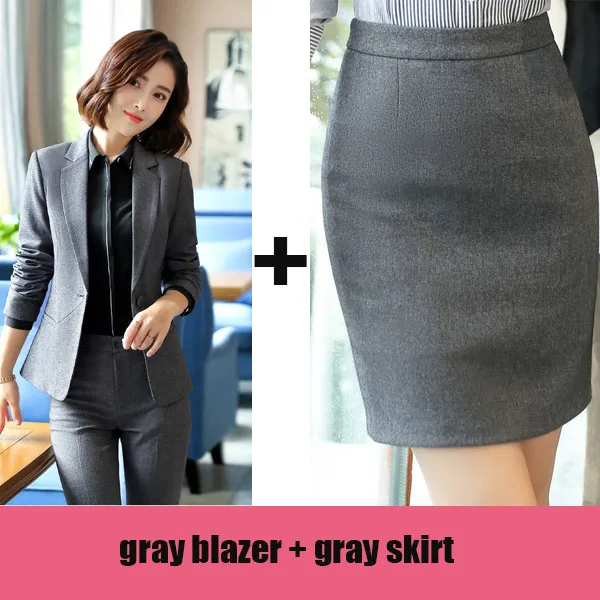 blazer and skirt Для женщин костюм пиджак в деловом стиле и штаны, спортивный костюм Офисные женские туфли зубчатый простая куртка брючный костюм тонкий Femme комплект из 2 элементов женские костюмы для собеседования - Цвет: blazer and skirt