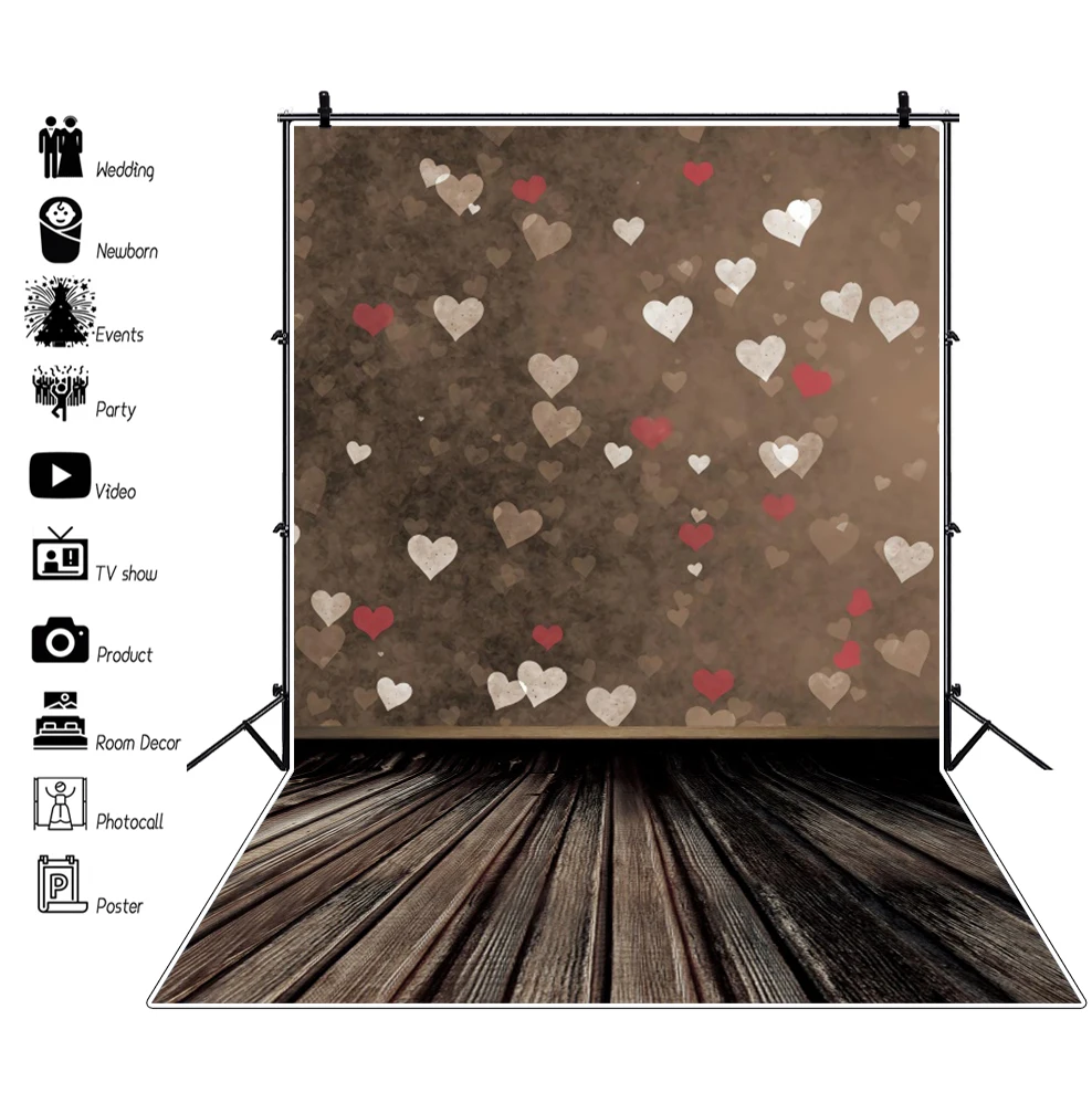 

Valentine's Day Backdrop Love Heart Wood Floor Anniversary Party Baby Photography Background Photophone Decoration Photo Studio