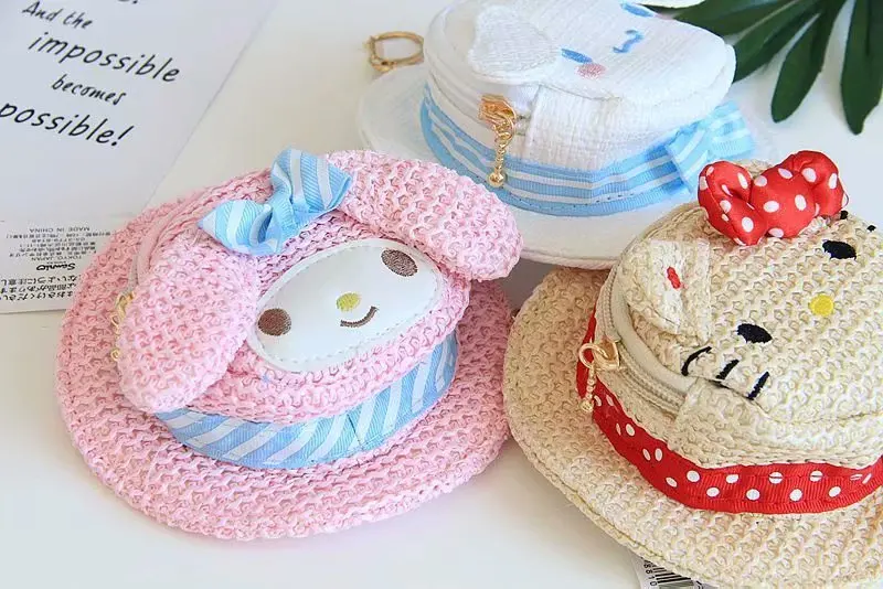 Мультфильм hello kitty My Melody Cinnamoroll тканая соломенная шляпа кошелек портмоне сумка подвеска брелок сумка украшения для девочек Подарки