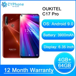 Смартфон OUKITEL C17 Pro, 6,35 дюйма, Android 9,0, 19:9, MT6763, 4 Гб + 64 ГБ, распознавание лица, Восьмиядерный процессор, 3900 мАч, тройная камера, 4G мобильный телефо...