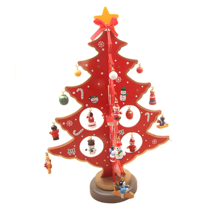 Cute Wooden Mini Christmas Tree Ornaments Kids Gift Toys for Christmas Party Kindergarten Decoration DTT88