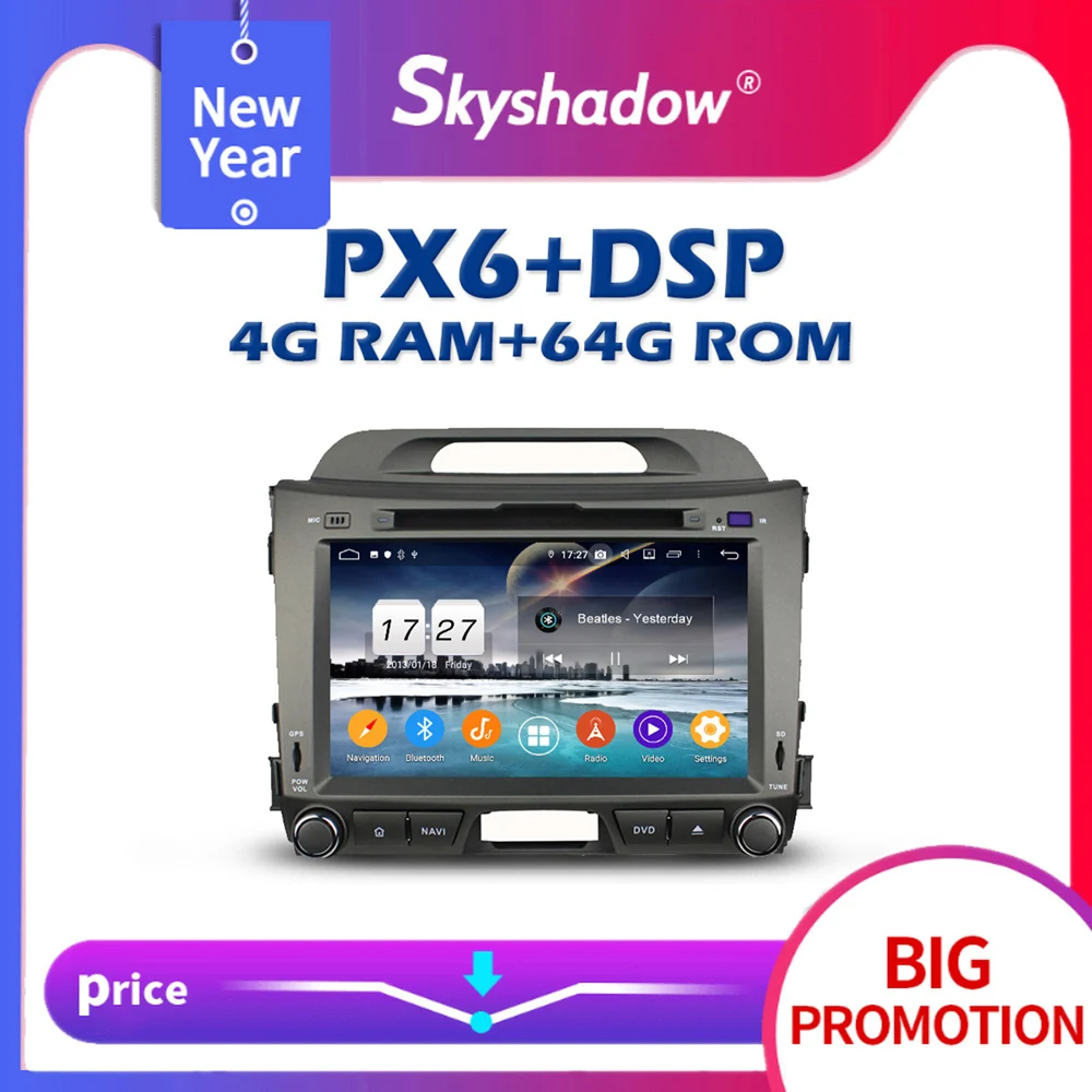 1280*720 PX6 автомобильный dvd плеер DSP Android 10 4G + 64GB Bluetooth 5 0 Wifi GPS карта RDS радио для kia Sportage