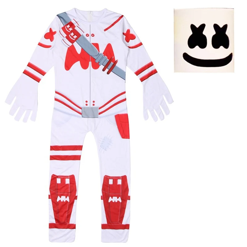 

DJ Marshmallow Mask Kids Jumpsuit Game Battle Royale Marshmallow Cosplay Costume Halloween Masquerade Costumes For Kids Bodysuit