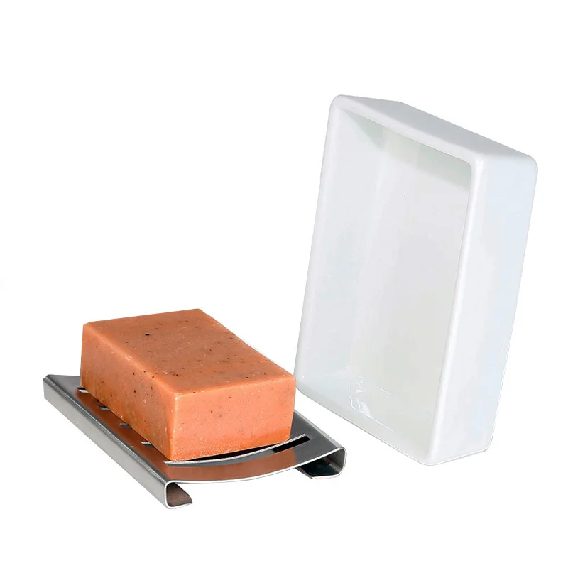 

304 Stainless Steel Soap Box Double Layer Draining Rectangular Soap Holder Tray LB