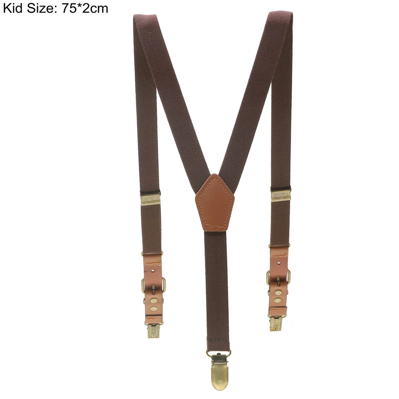 Kid Coffee Parent-Child Style Soild Color Children/Adult Belt Baby Boys Girls Adjustable Suspenders 3 Clip-on Y-back Braces Elastic - Цвет: Kid Coffee