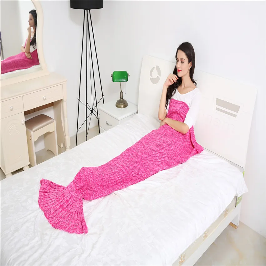 Rose Red SMT пряжа Одеяло Русалка одеяло вязаное одеяло диван кондиционер домашнее одеяло - Цвет: Rose Red