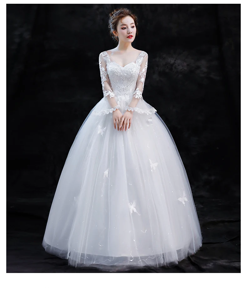 Роскошное Свадебное платье невесты принцесса с длинным рукавом v-образным вырезом Стиль Плюс Размер свадебное платье es кружевное свадебное платье платья
