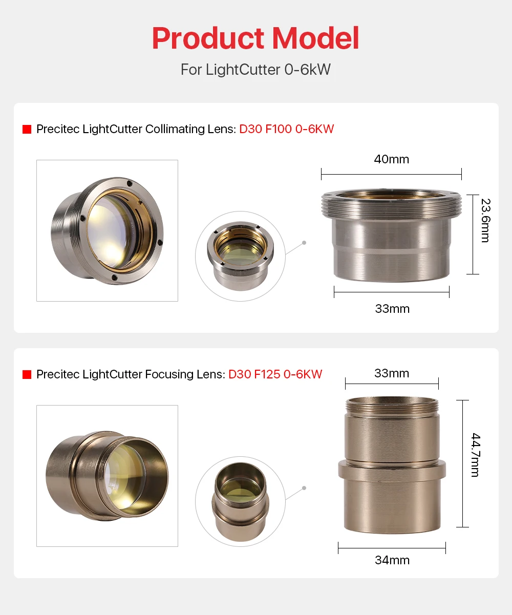 D30 F125 F150 F200 Fokussierung & D30 F100mm Kollimationslinse mit Linsenhalter für Precitec Light Cutter HPSSL Schneidkopf – Detail 2