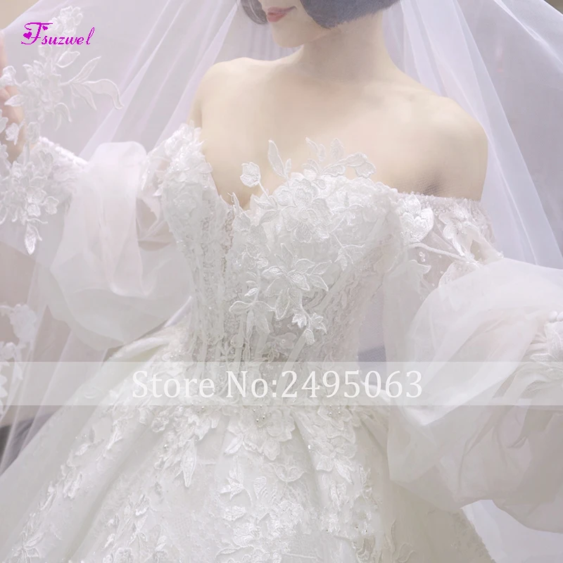Fsuzwel Vestido de Noiva Королевское свадебное платье трапециевидной формы с аппликацией в виде поезда роскошное свадебное платье с длинными рукавами и бусинами и вырезом лодочкой