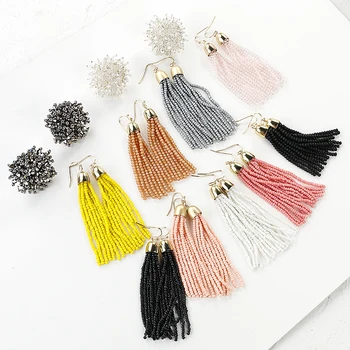 

AENSOA 2020 New Fashion Boho Geometric Tassel Drop Earrings For Women Bohemian Vintage Acrylic Beaded Dangle Earring Jewelry