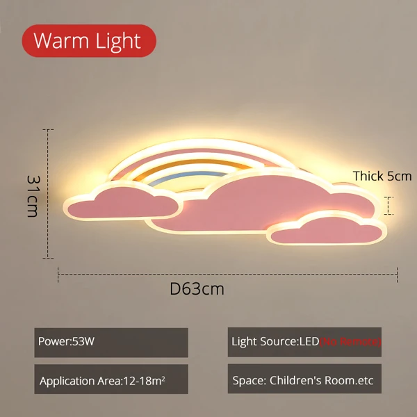 Современный светодиодный потолочный светильник в форме радужных облаков для детской комнаты розовый 220 В потолочный светильник для девочек белый светильник для спальни - Цвет корпуса: Pink-Large Size