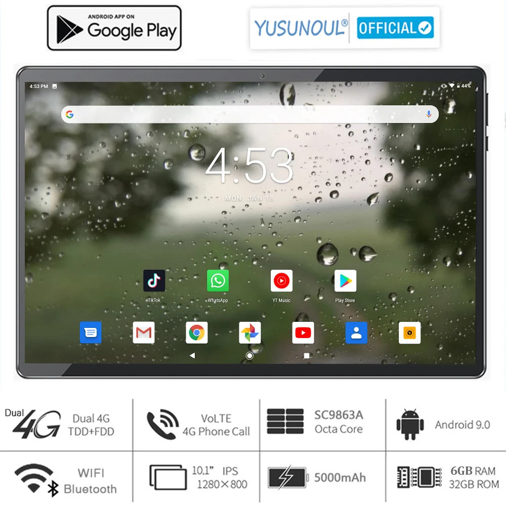 Tableta PC de 10 pulgadas con 6 GB de Ram y 2.5D de cristal templado, Android 9,0, Pie Octa Core, Sim Dual, 4G LTE, 5G, WiFi, Puerto tipo C, almohadilla para llamadas