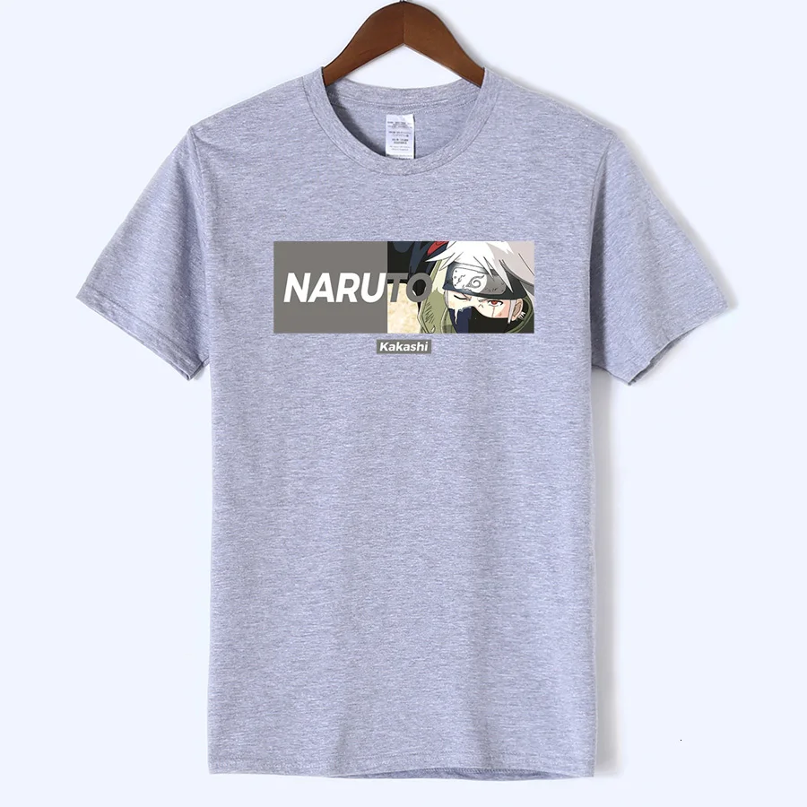 Наруто боруто японское аниме Мужская Учиха Итачи Узумаки Саске Какаши Гаара футболка Fuuny облегающая хлопковая дышащая футболка - Цвет: gray