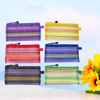 

12pcs A6 Colorful File Bag Waterproof Portable Zipper Mesh Nylon Stationery Bag Pencil Bag File Bag for Office Staffs Teachers