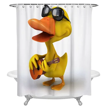 

Cute Yellow Duck Sunglasses Guitar Print Shower Curtain Waterproof Fabric Shower Curtains Large Bathroom Accessories Curtains