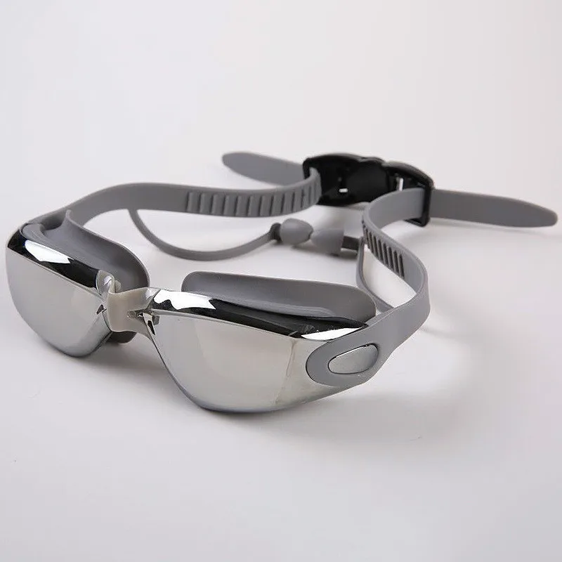 Gafas de natación de silicona para miopía para hombre y mujer, lentes de natación UV antiniebla o transparentes con tapones para los oídos