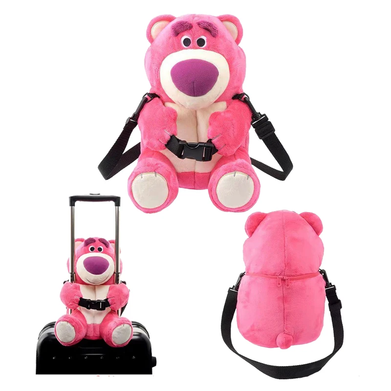 Cute cartoon Winnie bear strawberry plush doll luggage slant straddle | Дом и сад